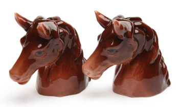 Brown Horse Head Porcelain Salt and Pepper Shakers, Set of 4
