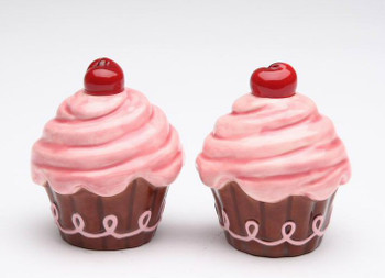 Life is Sweet Pink Cupcakes Ceramic Salt and Pepper Shakers, Set of 4