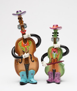 Country Fiddler & Bass Salt and Pepper Shakers by Ed Sussman, Set of 4