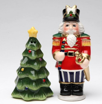 Nutcracker and Tree Porcelain Salt and Pepper Shakers, Set of 4 Nutcracker and Tree Porcelain Salt and Pepper Shakers, Set of 4