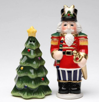 Nutcracker and Tree Porcelain Salt and Pepper Shakers, Set of 4