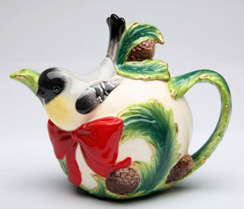 Chickadee Bird Porcelain Teapot