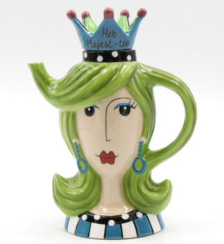 Green Hair Lady Wearing a Crown Ceramic Teapot