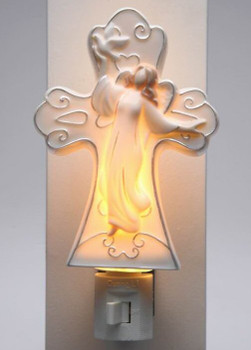 Angel with Flying Dove Bird Porcelain Night Lights, Set of 2
