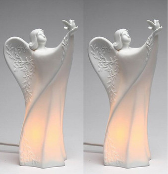 Angel Holding Dove Porcelain Night Light, Set of 2