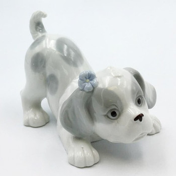 Miniature Four Dogs Stretching Porcelain Sculptures, Set of 4