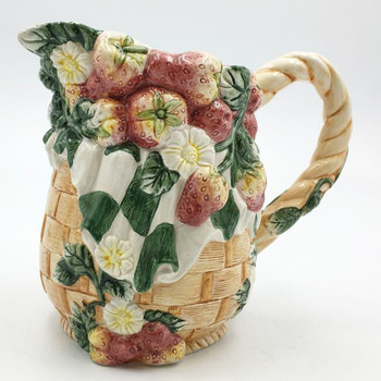 Strawberry Fruit and Flowers Ceramic Pitcher