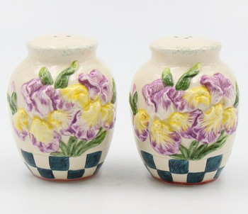 Iris Flower Porcelain Salt and Pepper Shakers, Set of 4