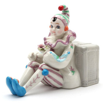 Clown Leaning Against Luggage Porcelain Musical Music Box Sculpture