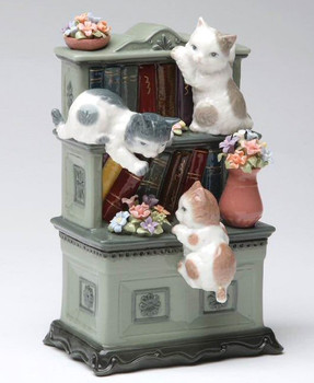 Catch Me if You Can Three Kittens Playing Musical Music Box Sculpture