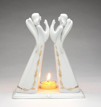 Two Angels Porcelain Tea Light Candle Sculpture