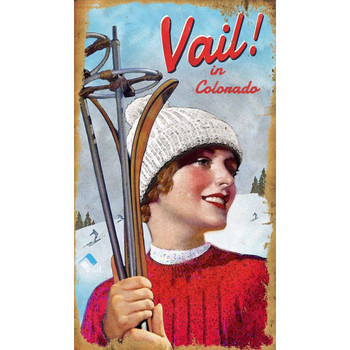 Custom Vail Colorado Ski Girl Vintage Style Metal Sign