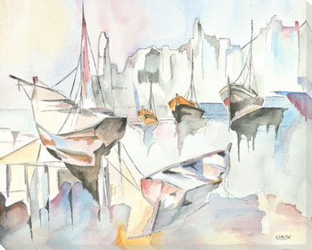 Boats At Dusk 2 Wrapped Canvas Giclee Art Print Wall Art