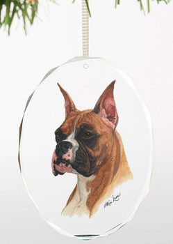 Boxer Dog Oval Glass Christmas Tree Ornaments, Set of 6