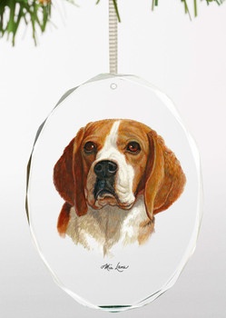 Beagle Dog Oval Glass Christmas Tree Ornaments, Set of 6