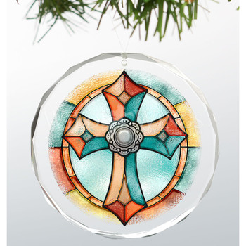 Western Cross Round Glass Christmas Tree Ornaments, Set of 6