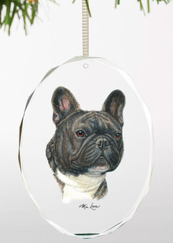 French Bull Dog Oval Glass Christmas Tree Ornaments, Set of 6