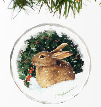 Snowy Cheer Bunny Round Glass Christmas Tree Ornaments, Set of 6