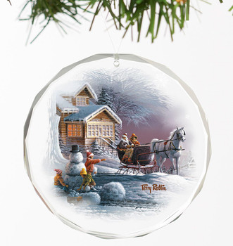 Winter Wonderland Round Glass Christmas Tree Ornaments, Set of 6