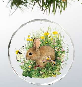 Spring Snack Bunny Round Glass Christmas Tree Ornaments, Set of 6