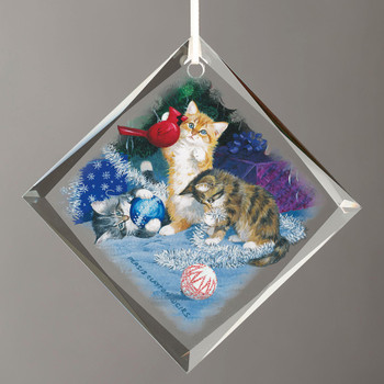 The Undecorators Kittens Diamond Shape Glass Christmas Tree Ornaments, Set of 6