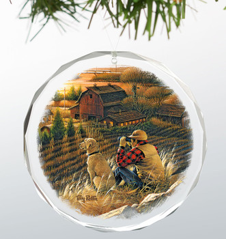 Best Friends Man with His Dog Round Glass Christmas Tree Ornaments, Set of 6