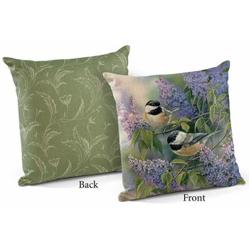 18" Chickadee Birds and Lilacs Decorative Square Throw Pillows, Set of 4