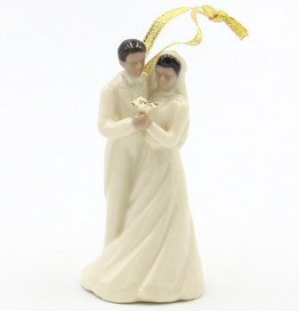 African American Wedding Couple Christmas Tree Ornaments, Set of 4