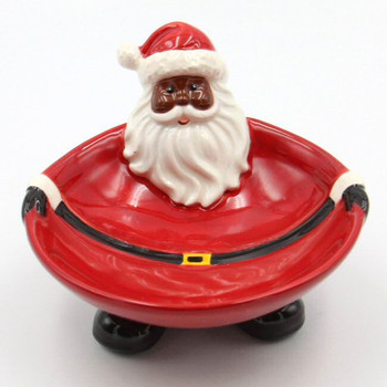 African American Santa Footed Candy Bowls, Set of 2