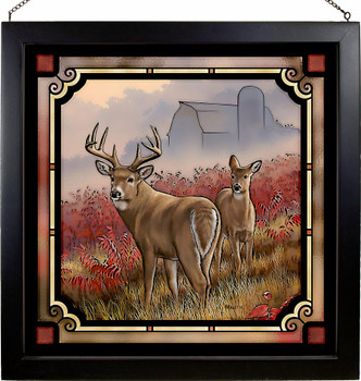 20" Lifting Fog Whitetail Deer Stained Glass Wall Art