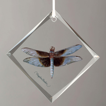 Widow Skimmer Male Dragonfly Diamond Shape Glass Christmas Tree Ornaments, Set of 6