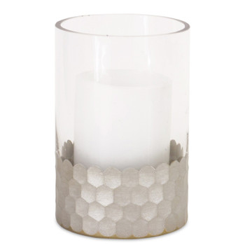 6" Grey and Clear Glass Pillar Candle Holders, Set of 2