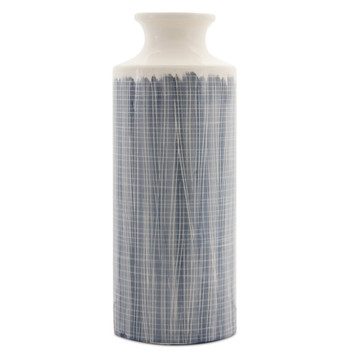 19.25" Blue and White Modern Weave Terra Cotta Vase