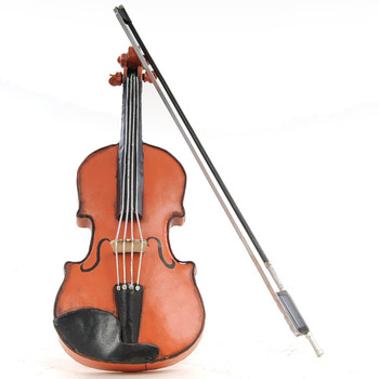 11.75" Vintage Look Orange Violin Metal Sculpture