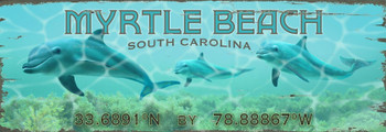 Custom Myrtle Beach Dolphin with Latitude Vintage Style Wooden Sign