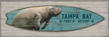 Custom Tampa Bay Latitude Manatee Surfboard Vintage Style Wooden Sign
