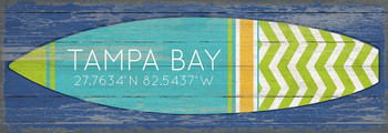 Custom Blue Tampa Bay Latitude Surfboard Vintage Style Wooden Sign