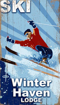 Custom Ski Winter Haven Vintage Style Wooden Sign