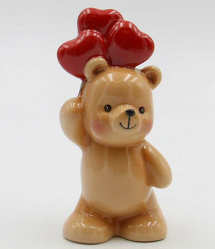 Teddy Bear with Heart Balloons Porcelain Vase