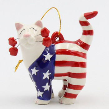 Whisker Cat Patriotic Cat Christmas Tree Ornaments, Set of 2