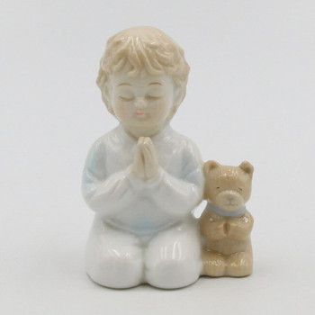 Praying Boy with His Dog Porcelain Figurine Sculptures, Set of 2