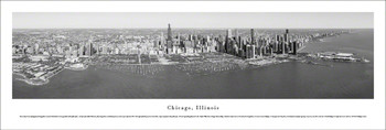 Chicago, Illinois, Black & White Skyline Panoramic Art Print