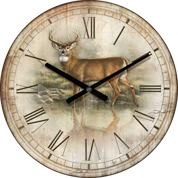 21" Tranquil Waters Deer Round Wood Wall Clock