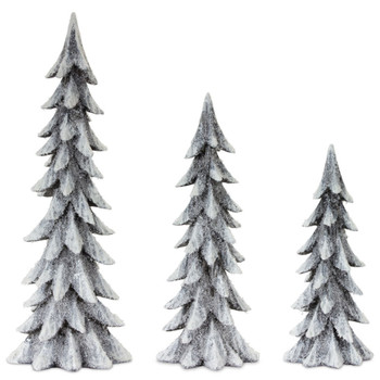 Snowy Pine Tree Resin Sculptures, Set of 3