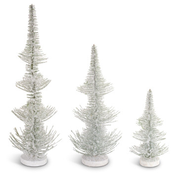 Frosted Pine Trees Plastic Sculptures, Set of 3