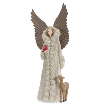 16.5" Angel with Deer Resin Sculptures, Set of 2