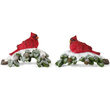 6" Cardinal Birds Sitting on a Branch Resin Sculptures, Set of 4