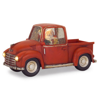 11.25" Lighted Truck with Santa and Dog Plastic Snow Globe Lantern with 6 Hour Timer