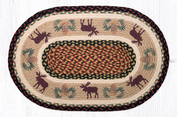 20" x 30" Moose/Pinecone 2 Braided Jute Oval Rug