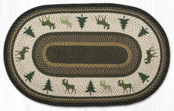 3' x 5' Green Plaid Moose Braided Jute Oval Rug